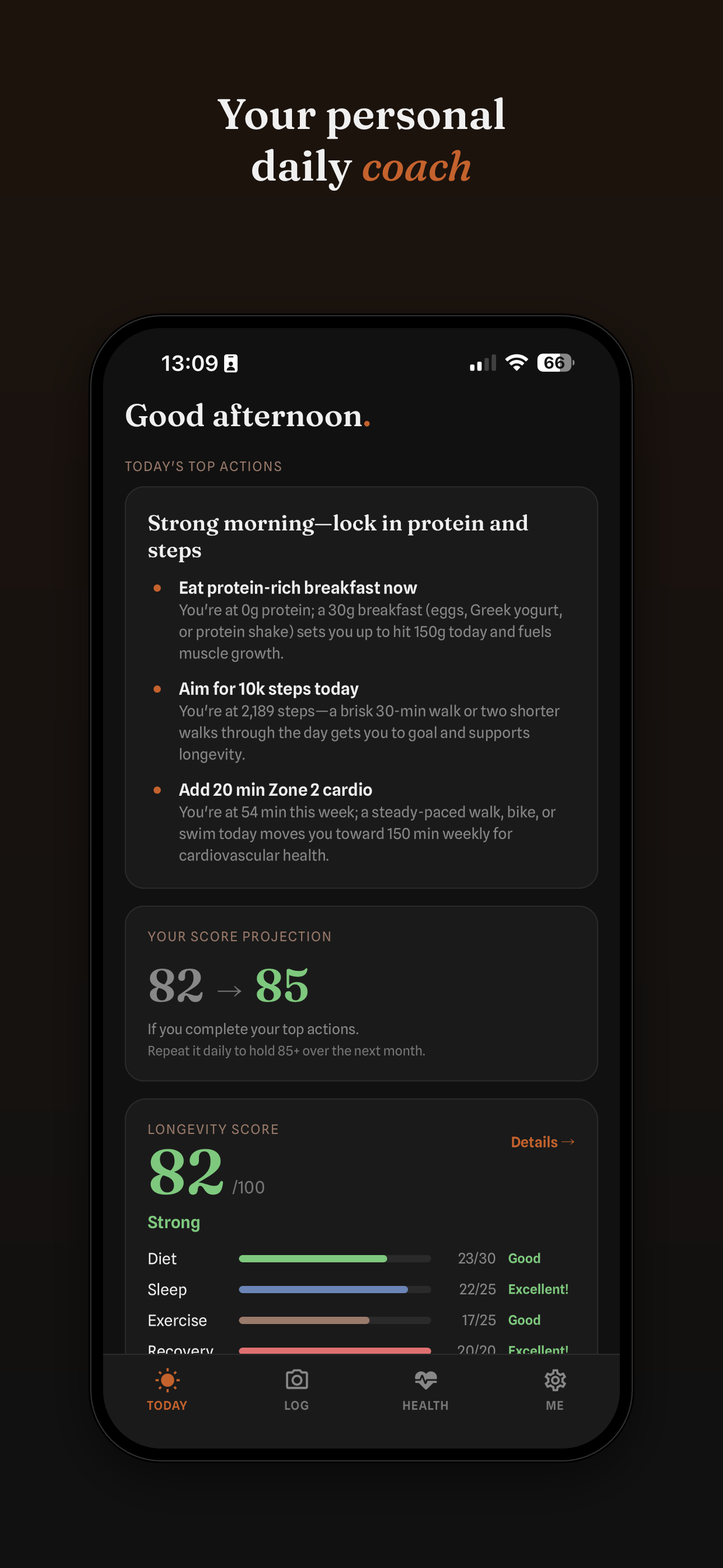 The Today screen with the daily coach